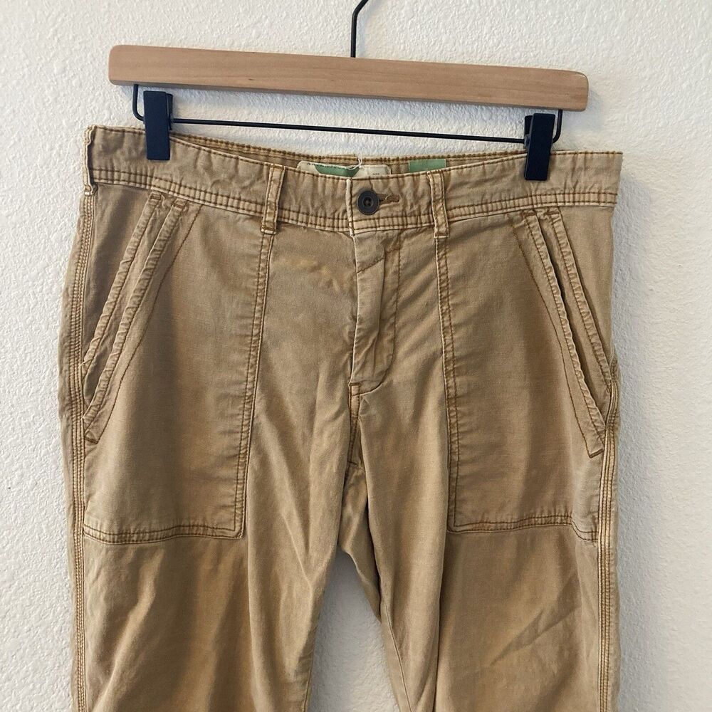 By Anthropologie Pants Size 27 Khaki The Wanderer Cotton Linen Blnd Straight Leg - Picture 2 of 15